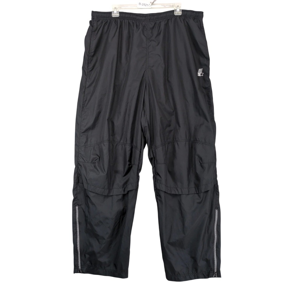 Starter Black Reflective Track Pants Mens XL Elastic Waist Ankle Zip Sportswear